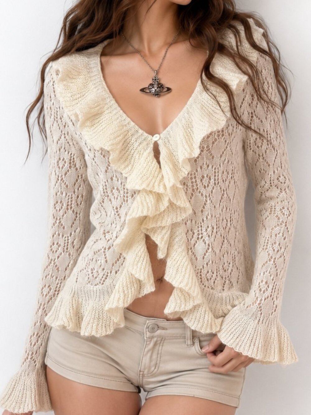 ivory white mohair knit cardigan top